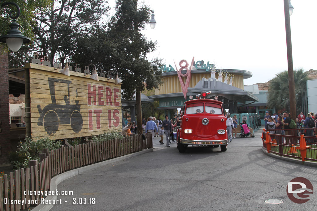 Red arriving at the Cozy Cone