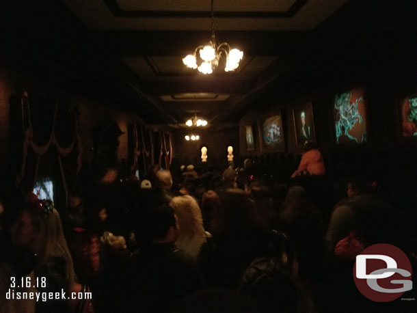 Used a FastPass for Haunted Mansion.  The hallway was backed up to the stretching room.