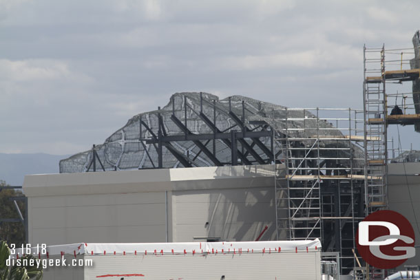 A closer look at the preparation for the rock work on the roof of the Battle Escape building that will hide some of the structures on the roof.