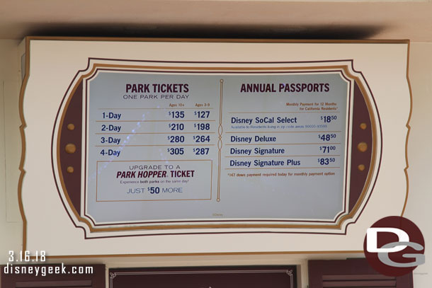 Peak pricing is in effect today.  So a 1 day park hopper will cost you $185. Add MaxPass and you are just under $200 for the day.