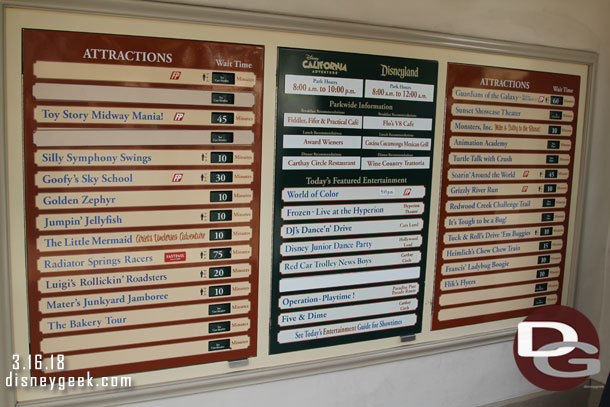 Disney California Adventure wait times at 1:24pm