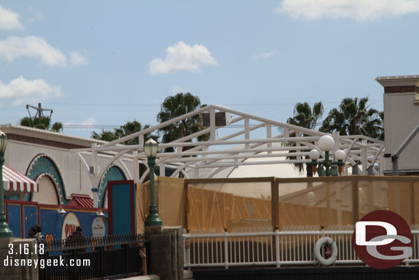 The scaffolding around the walkway canopy is down, looks like they repainted it.