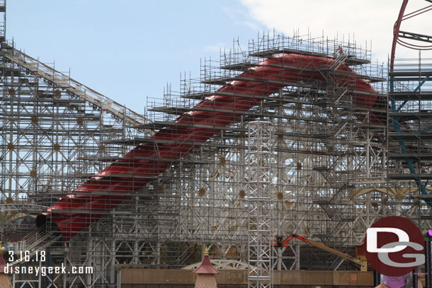 The launch hill tube is now enclosed and painted red.