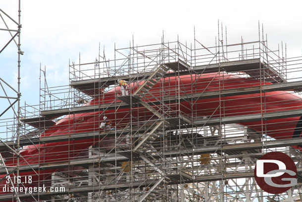 A closer look at the crew working on the hill.