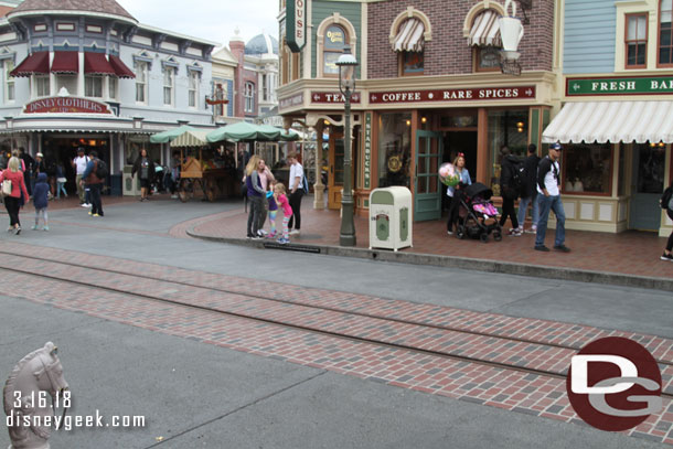 Strolling up Main Street USA.  Timing can make the park look uncrowded.