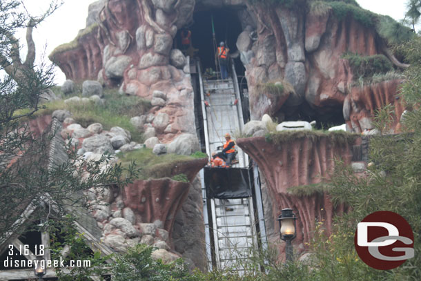 A crew working on the Splash Mountain drop hill.