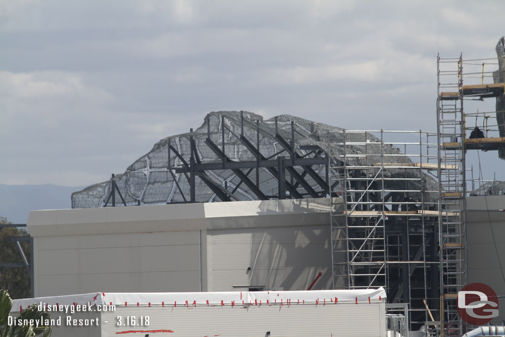 A closer look at the preparation for the rock work on the roof of the Battle Escape building that will hide some of the structures on the roof.