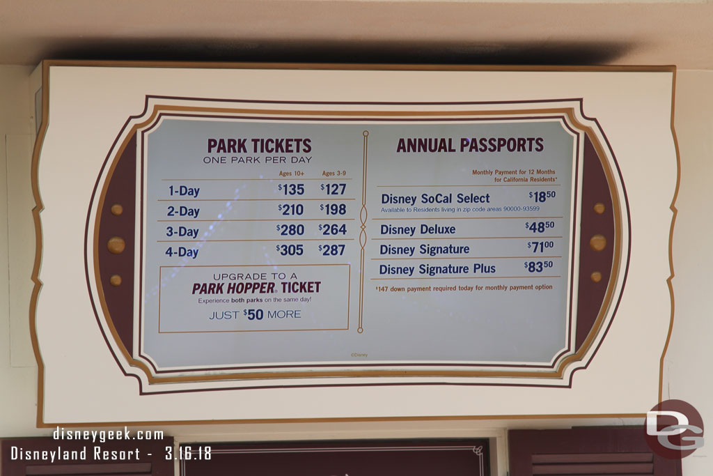 Peak pricing is in effect today.  So a 1 day park hopper will cost you $185. Add MaxPass and you are just under $200 for the day.