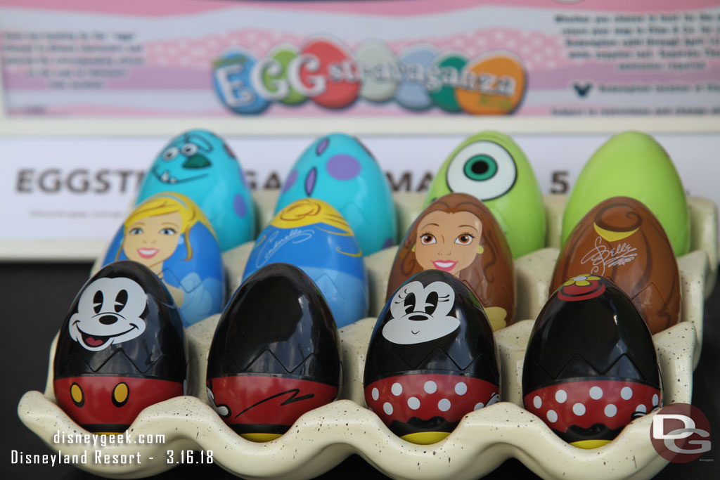 The maps cost $5.99 plus tax.  Here are the selection of prize eggs at Disney California Adventure.