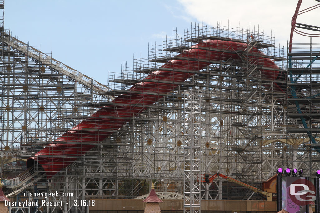 The launch hill tube is now enclosed and painted red.