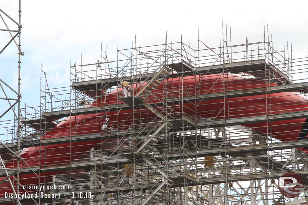 A closer look at the crew working on the hill.