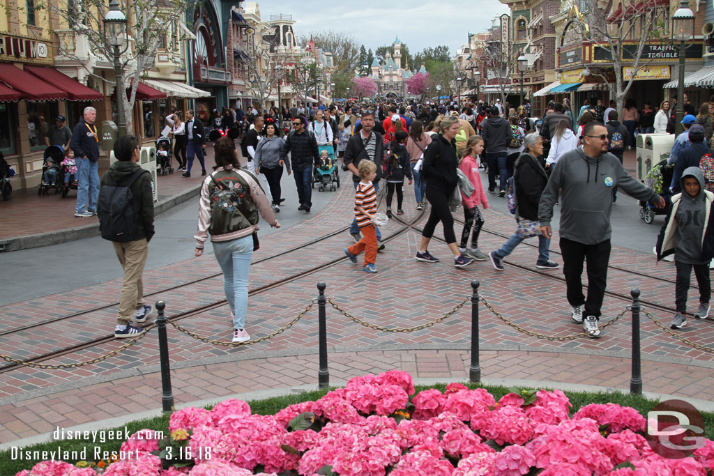 The walls are down from most of Main Street USA. Only the spur line area near the fire house is still behind walls.