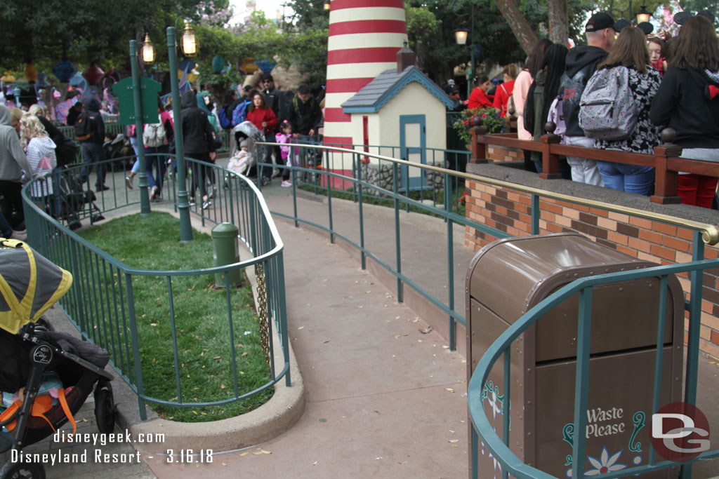 The planter near the Storybook Land queue was shrunk during the last renovation to allow for another switchback.  Last week this was full of guests so I could not get a picture.