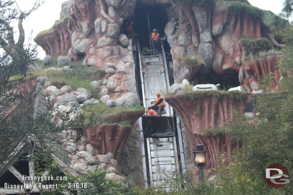 A crew working on the Splash Mountain drop hill.