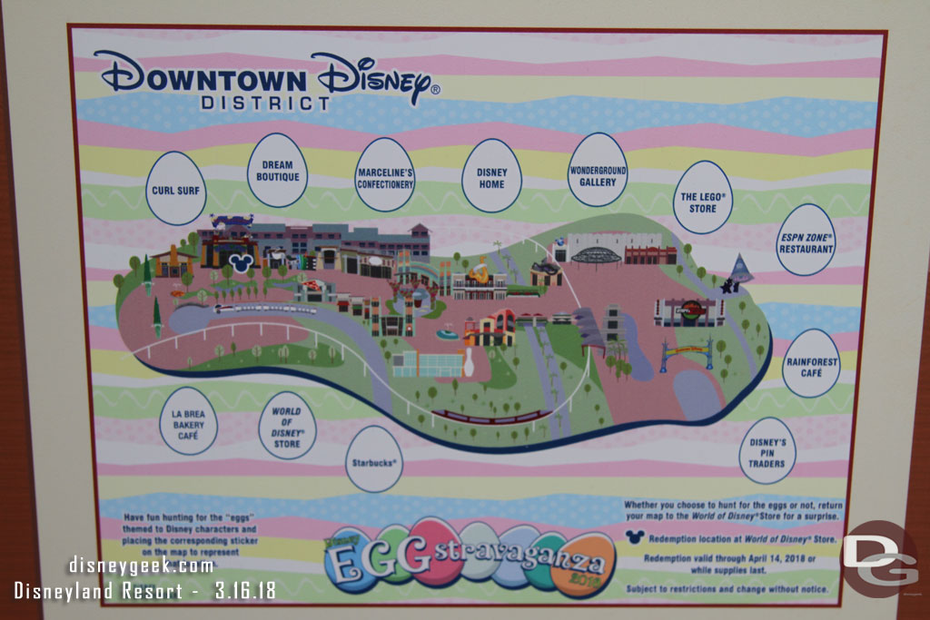 Downtown Disney has an egg hunt too.  Here is the map. At the end of the picture set I will have pictures of all 12 eggs and their locations.