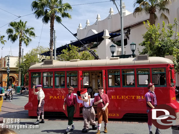 Red Car Trolley News Boys & Mickey Mouse performing on Buena Vista Street