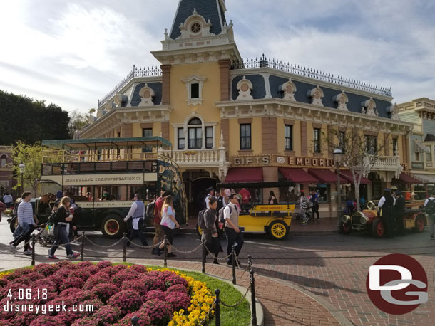 A traffic jam on Main Street.  The vehicles were waiting to head backstage.