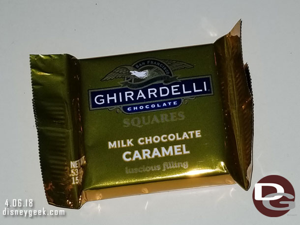 Full size caramel squares were the samples at Ghirardelli