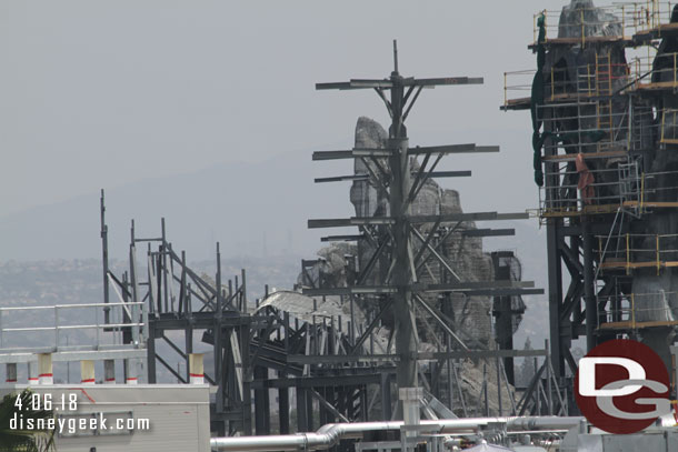 Wire mesh is being added to the steel erected in the foreground when looking toward the three original peaks.