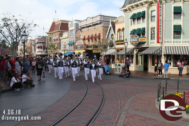 The Disneyland Band arriving for the nightly Flag Retreat Ceremony.