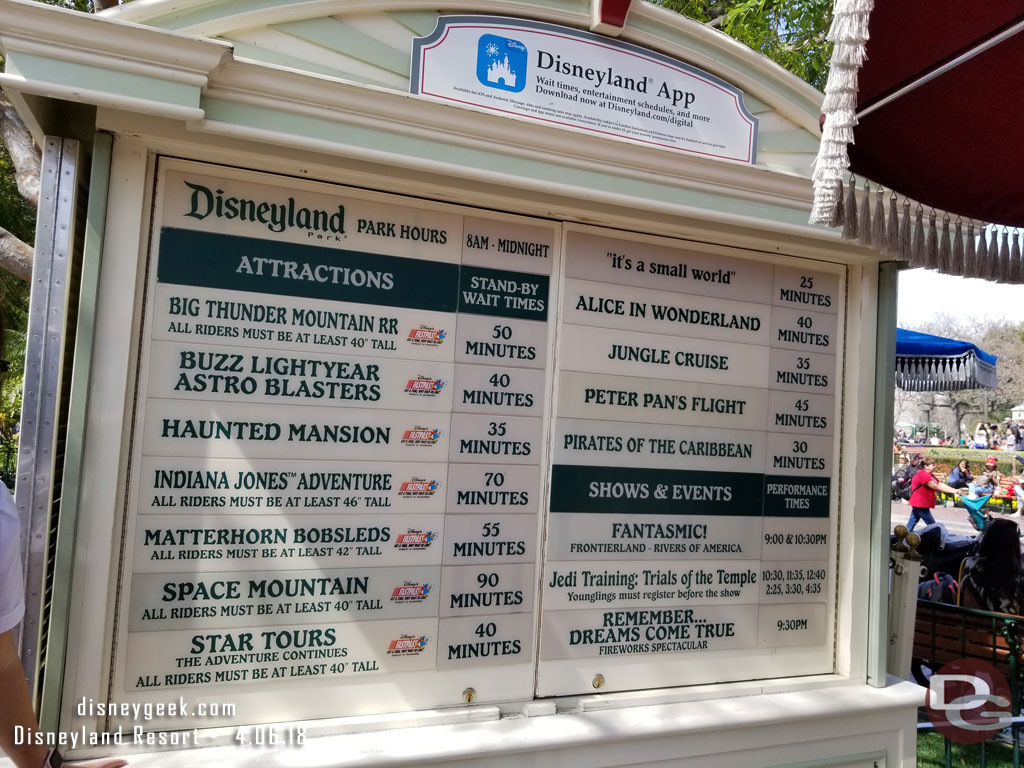 Disneyland wait times around 2:40pm