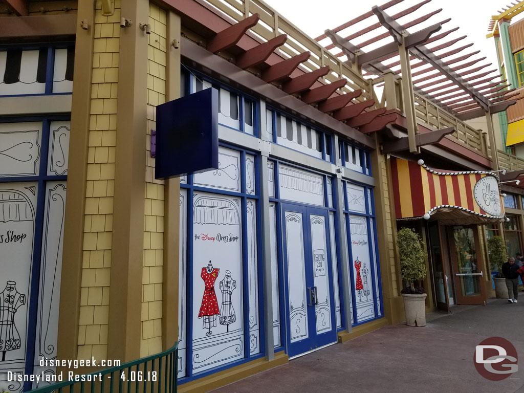 The Disney Dress Shop is moving again.. this time across the walkway to the former boutique space on the corner near the Grand Californian entrance.