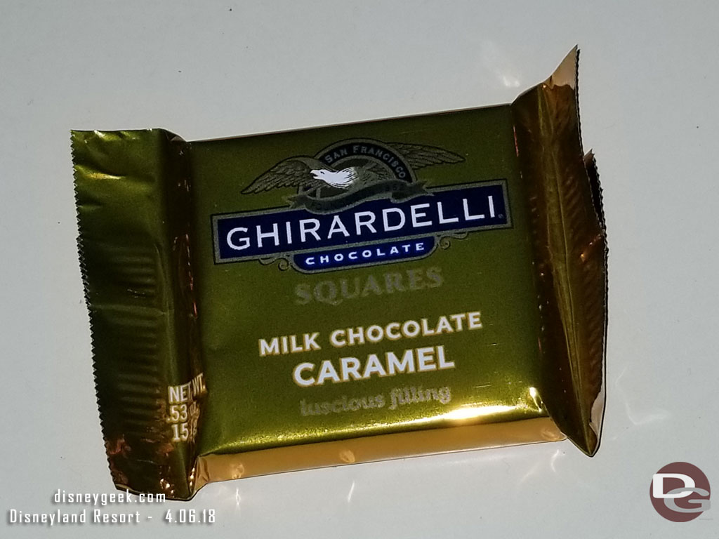 Full size caramel squares were the samples at Ghirardelli