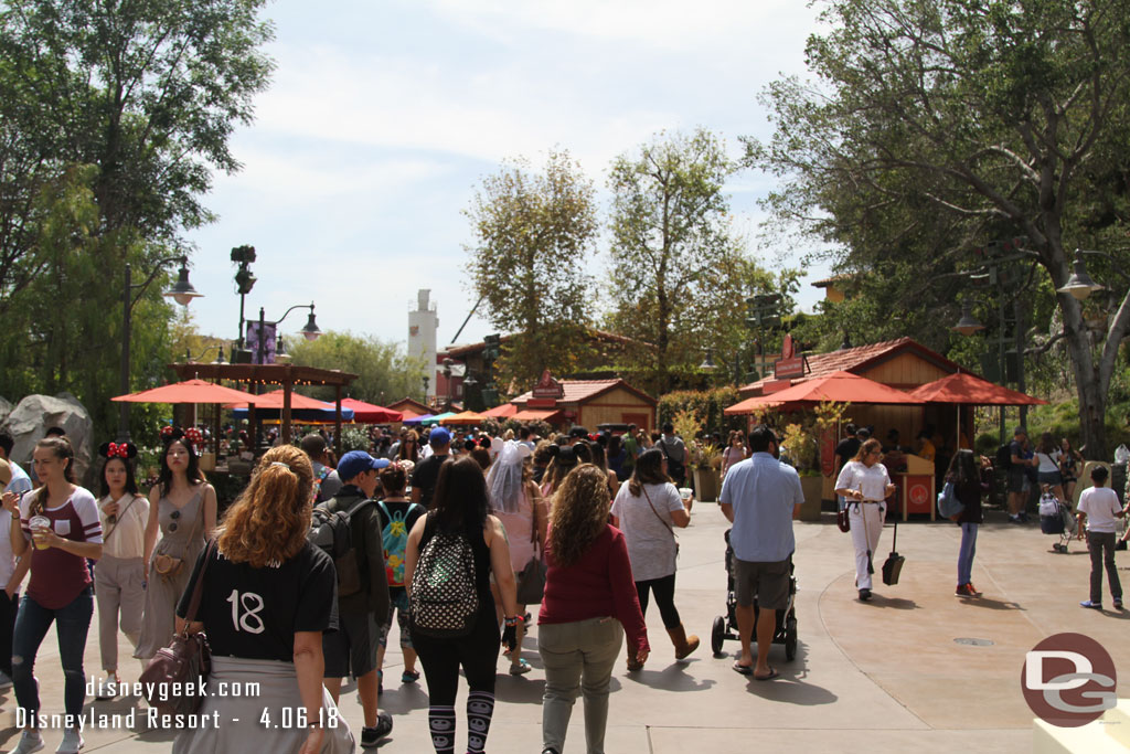 Walkways are fairly busy with the festival and spring break crowds.