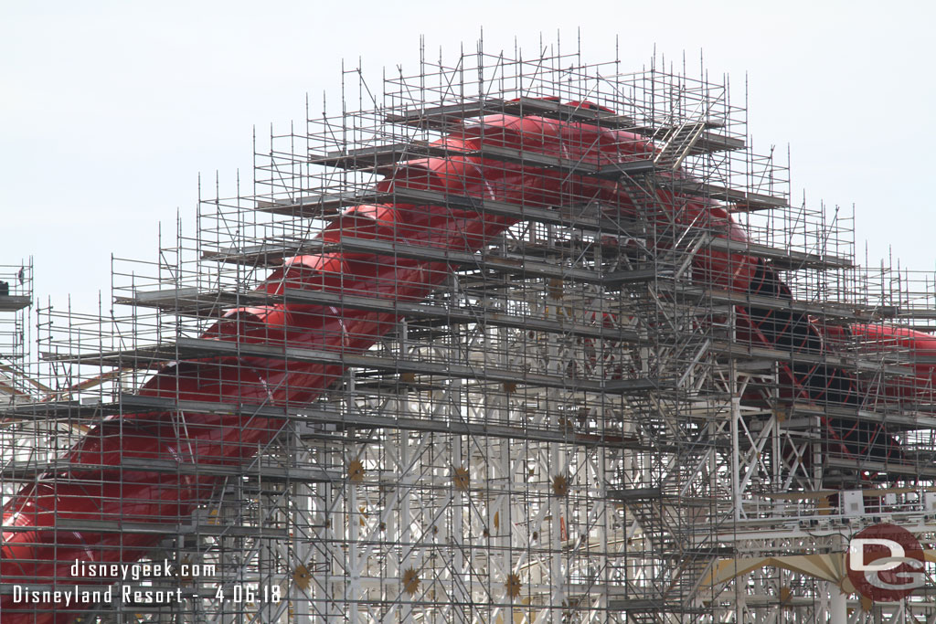 Still a lot of scaffolding up on the coaster as work continues.