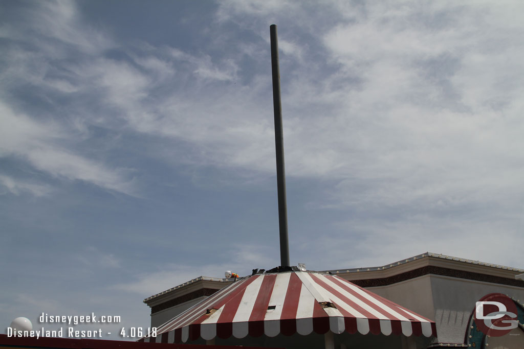 A crew was working on the roof of the gift shop.