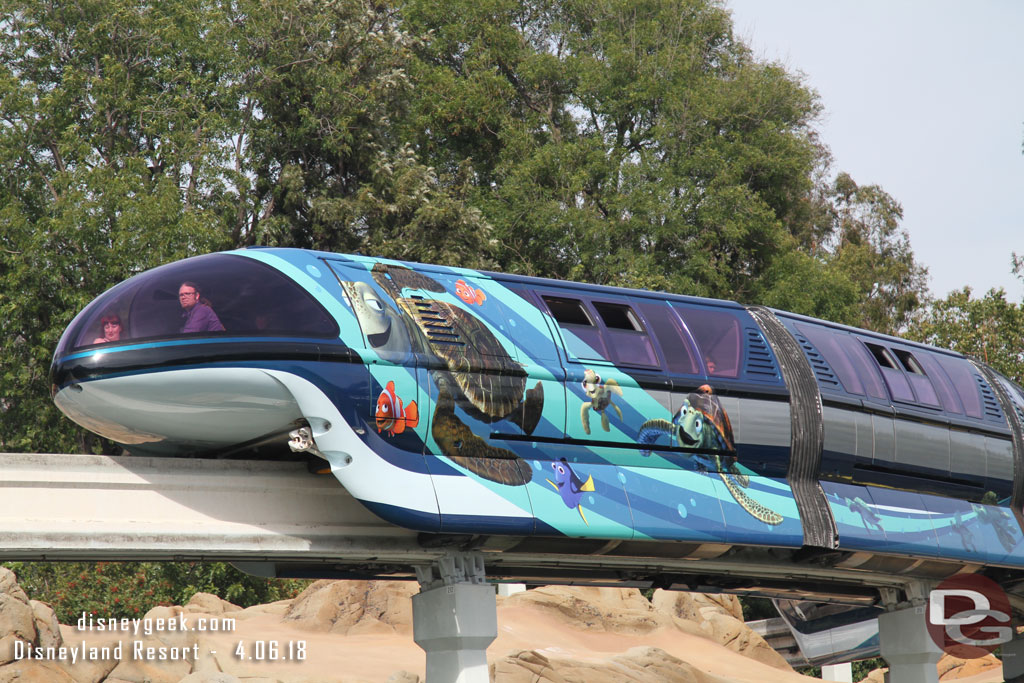 For Pixar Fest the Monorail Fleet has received some Pixar Graphics.  Monorail Blue features the Finding Nemo & Finding Dory characters.