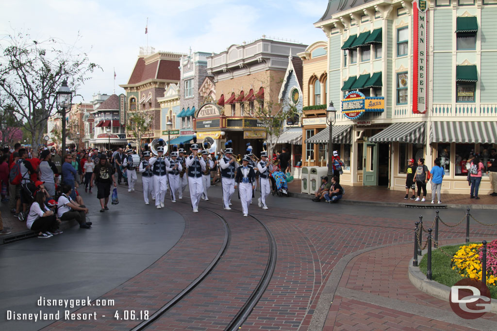 The Disneyland Band arriving for the nightly Flag Retreat Ceremony.