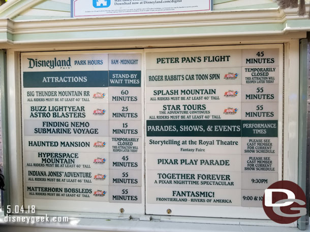 Disneyland wait times at 2:35pm