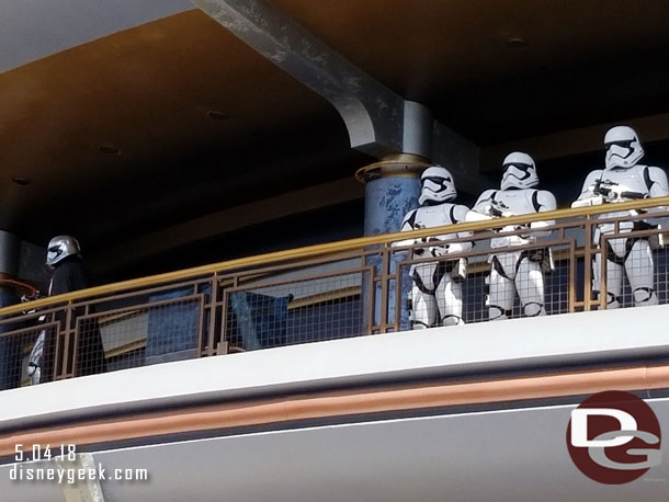 The March of the First order begins with Captain Phasma and her Stormtroopers arriving on the second level of the Star Wars Launch Bay.