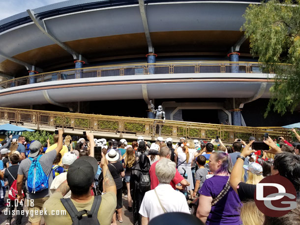 Captain Phasma returns to the ramp and the Stormtroopers assemble below.