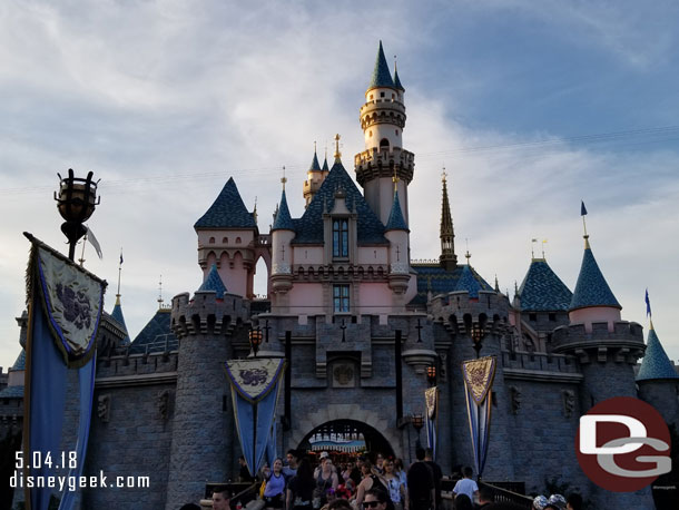 Sleeping Beauty Castle as the sun is setting.