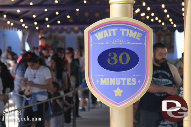 The wait time sign was working this week.