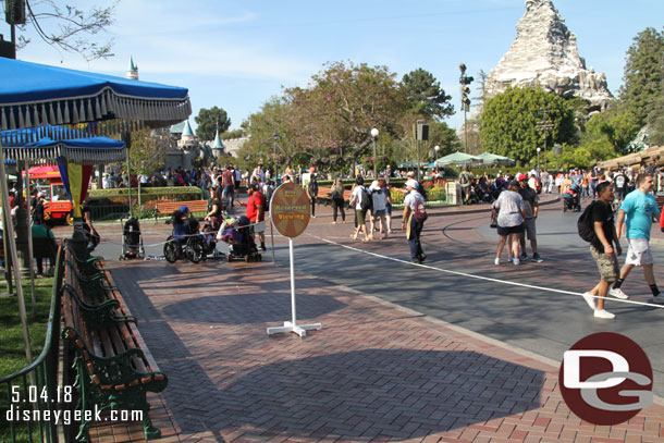 A second of Main Street roped off for dining package seating for the Pixar Play Parade.