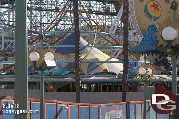 The forms we saw last week were completed and concrete poured and they have been removed to reveal a new concrete wall around this side of the carousel.