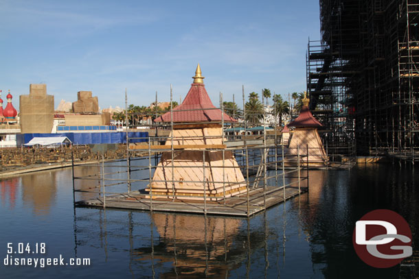 Scaffolding up around the projector housings for World of Color.