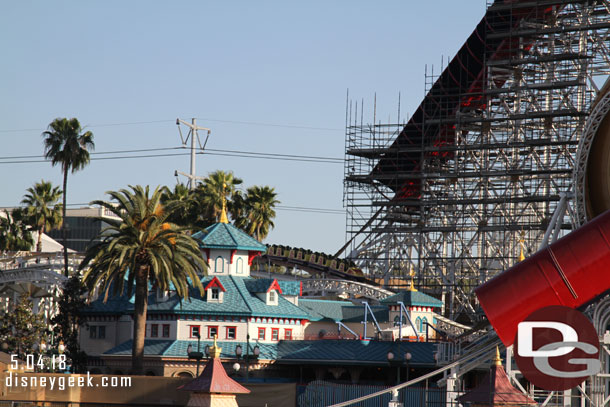 The yellow coaster train is in motion..