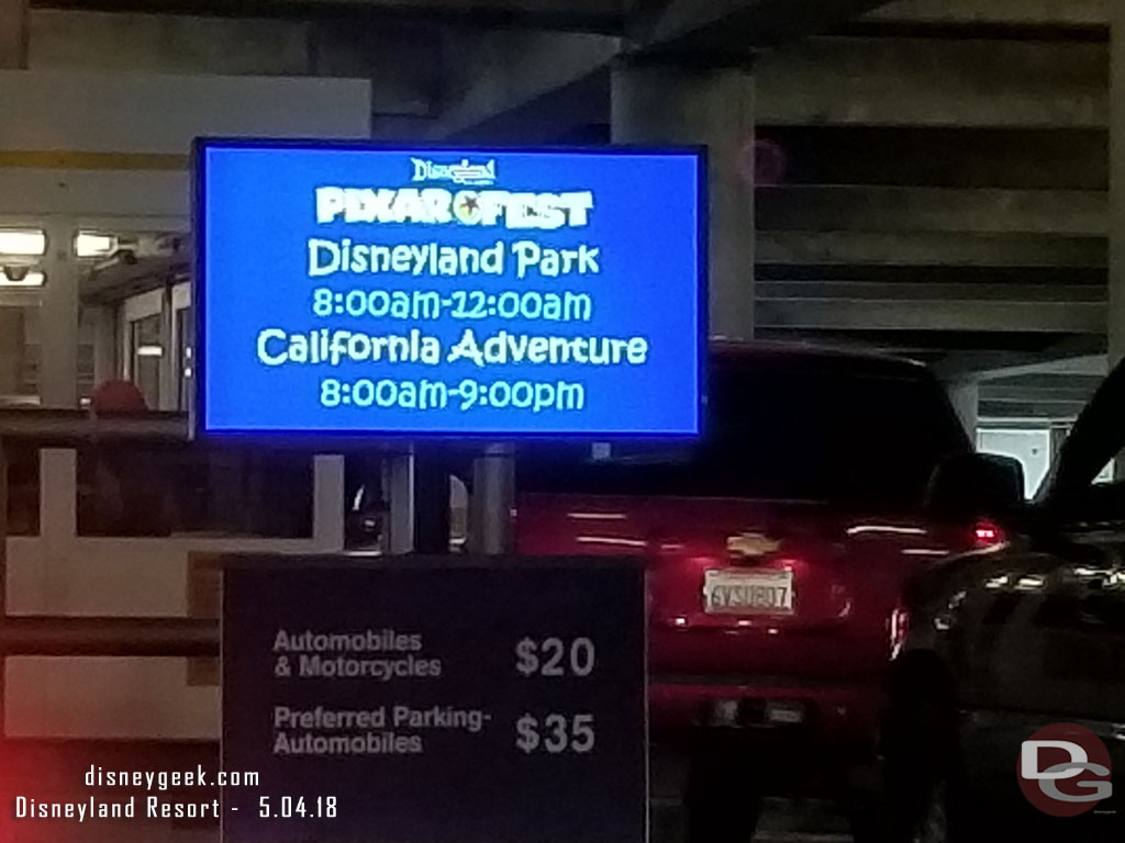 Stopped in a slow line at the tollbooth.. so a look at park hours and current pricing.