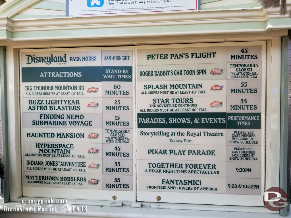 Disneyland wait times at 2:35pm