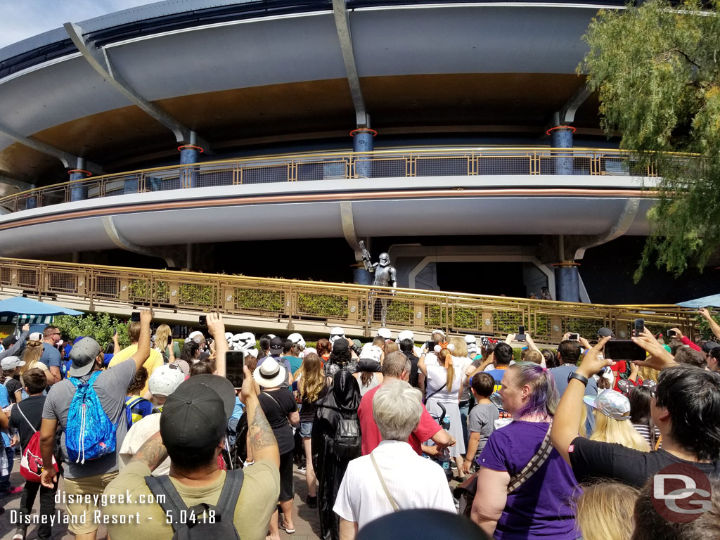 Captain Phasma returns to the ramp and the Stormtroopers assemble below.