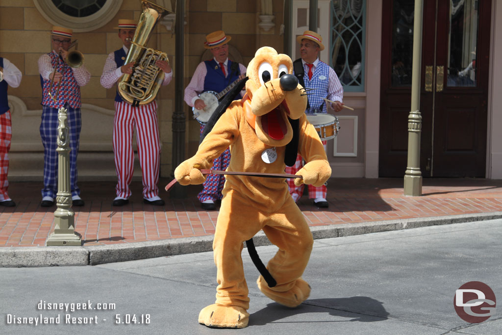 Next stop Disneyland.  The Straw Hatters were performing and characters were joining them.  Pluto was dancing as I arrived.