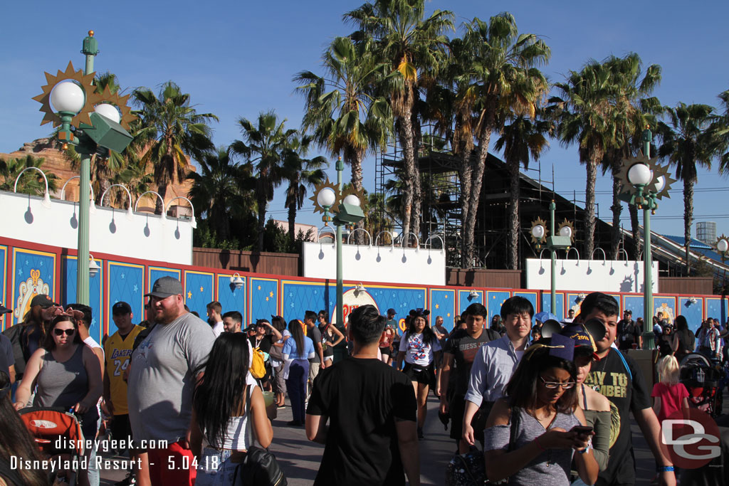 The stand is very popular today (it is new plus 90 degree weather). The line stretches down past the last billboard.