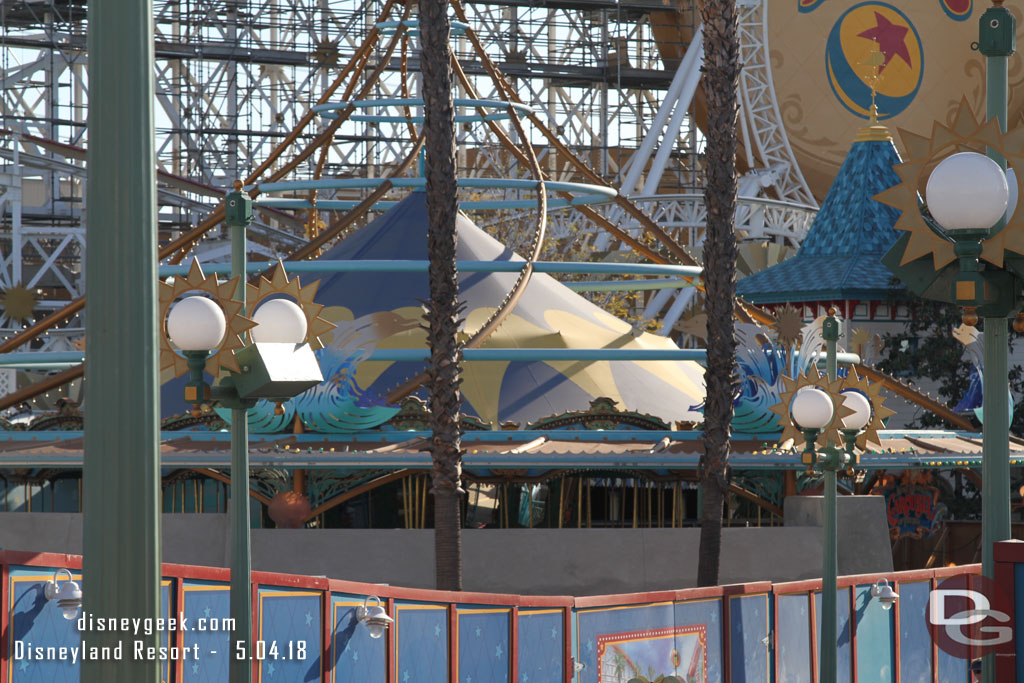 The forms we saw last week were completed and concrete poured and they have been removed to reveal a new concrete wall around this side of the carousel.