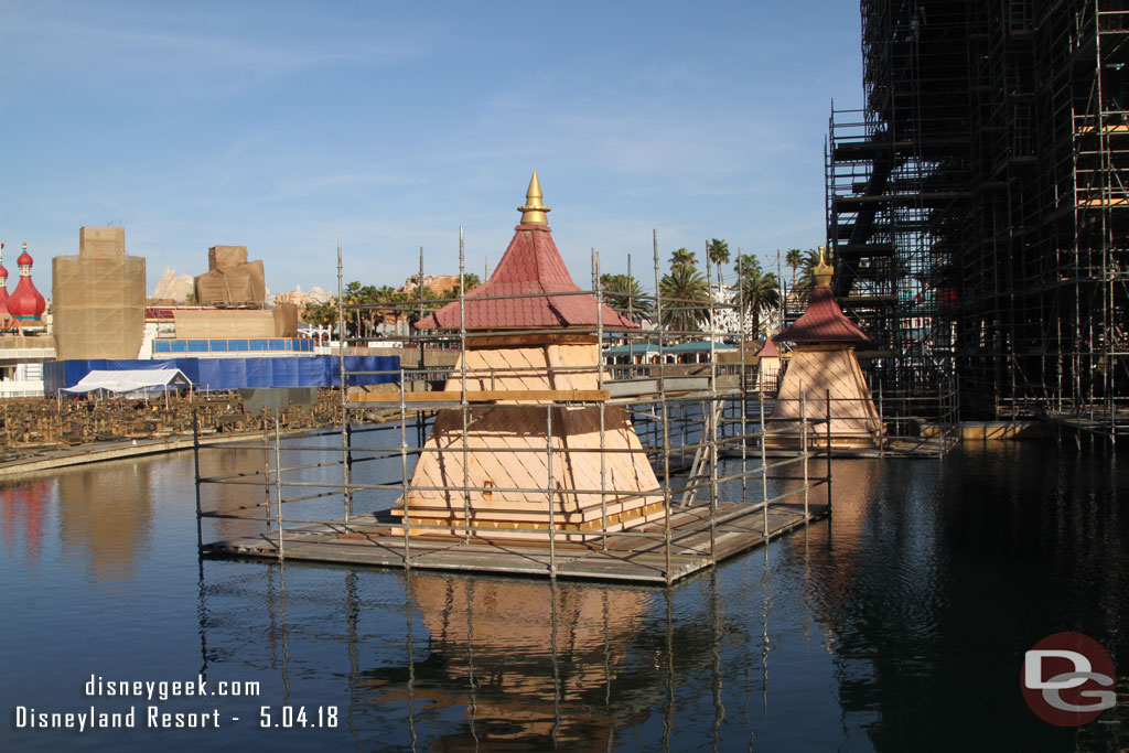 Scaffolding up around the projector housings for World of Color.