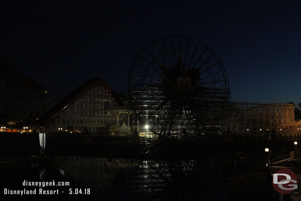 Fairly dark on Pixar Pier tonight.. just one work light on which seemed odd.. no signs of anyone working.