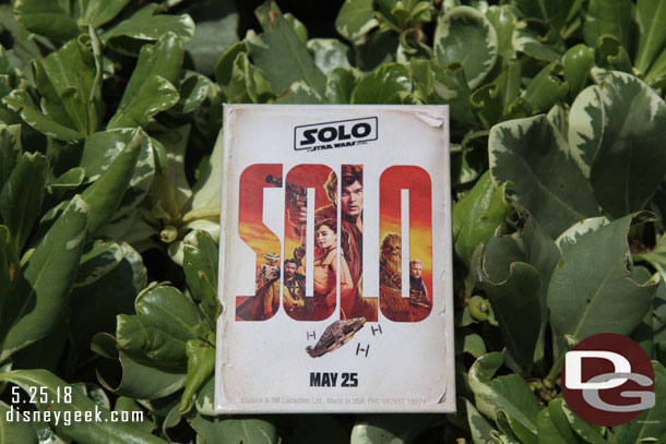 On the way into the park today they were distributing Solo: A Star Wars Story buttons to mark opening day for the new film.